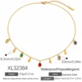Collar de acero inoxidable chapado en oro con dijes de piedras de colores y gotas - Estilo Gema Colorida de Lágrima y Ovalada (XL32384)