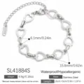 Bracelet à maillons en forme de cœur en acier inoxydable argenté avec chaîne réglable - Style à Maillons de Cœur (SL41884S) / Argent (SL41884S)