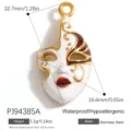 Detailed stainless steel opera mask pendant with gold plating, waterproof accessory - Chinese Opera Mask (PJ94385A) / 32.7x16.6mm