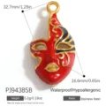 Gold-plated stainless steel red opera mask pendant with waterproof specifications - Chinese Opera Mask (PJ94385B) / 32.7x16.6mm
