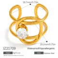 Anillo ajustable de acero inoxidable bañado en oro de 18k con circonita grande - Estilo Redondo Multicapa (JZ21709)