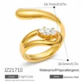 Anillo abierto de acero inoxidable bañado en oro con una piedra de circón blanco - Estilo Corte Marcesa (JZ21710)