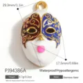 Stainless steel Chinese opera mask pendant with gold plating and colorful enamel detail - Chinese Opera Mask (PJ94386A) / 29.3x17.5mm