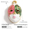 Mask-shaped stainless steel pendant featuring pink and green opera facial makeup design. - Chinese Opera Mask (PJ94386B)