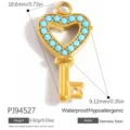 Herz-Schlüssel-Anhänger aus Edelstahl mit Tiffany-blauen Steinen - Herzschlüssel-Anhänger (PJ94527)
