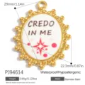 Gold-plated stainless steel oval pendant with Credo In Me quote for DIY jewelry making. - Oval CREDO IN ME Print Style (PJ94614)