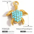 Edelstahl Schildkröte Anhänger mit blauen Steinen für DIY Schmuckherstellung - Schildkröten-Stil (PJ94528)