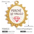Elegant oval gold-plated stainless steel pendant with Italian text and red diamond - Oval PERCHÉ IO VALGO Print Style (PJ94615)