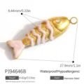 Wasserdichter Fisch-Anhänger aus Edelstahl mit rosa Emaille und genauen Maßangaben - Rosa Kreis Fischmotiv (PJ94646B) / 1 Stück