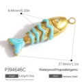 Ozean-Stil Fisch-Anhänger aus Edelstahl mit blauem Emaille-Detail und Kristall-Auge - Blauer Kreis Fischmotiv (PJ94646C) / 1 Stück