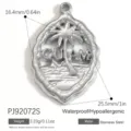 Anhänger aus poliertem Edelstahl mit Palmenmotiv und Guam-Schriftzug für Schmuck - Silbernes Kokosnussbaum-Muster (GUAM) (PJ92072S) / 1 Stück