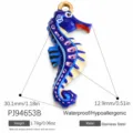 Eleganter blauer Emaille-Seepferdchen-Anhänger aus Edelstahl für maritimen DIY-Schmuck - Blau-Weiß Strukturierte Seepferdchen-Form (PJ94653B) / 1 Stück