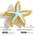 Gold-plated stainless steel starfish shoe charm with light blue enamel inlay detail - Blue Starfish Style (PJ94652B)