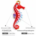 Detaillierter roter Edelstahl Seepferdchen Anhänger mit farbigen Emaillemustern - Rot Gestreifte Seepferdchen-Form (PJ94653A) / 1 Stück