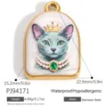 Stainless steel necklace pendant with an elegant cat portrait wearing a gold crown - Crown Cat Pendant (PJ94171) / 15.2mm x 22.9mm / Gold