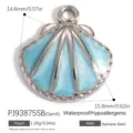 Polished light blue enamel seashell pendant charm made of durable stainless steel - 14.6x15.8mm