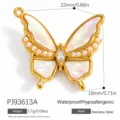 Dainty gold plated stainless steel butterfly pendant with pearls and shell inlay decoration - Mother of Pearl Butterfly Pendant (PJ93613A)