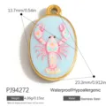 Pendentif homard en acier inoxydable avec émail rose et plaqué or pour bijoux DIY - Pendentif Ovale Homard Floral (PJ94272)