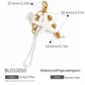 Premium ocean themed starfish bag charm in stainless steel with detailed dimension markers - White Starfish Shell Style (BL010050)