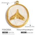 Gold stainless steel whale tail pendant with white marble drip oil for DIY jewelry making - Round Gold Fish Tail (PJ94289A) / White