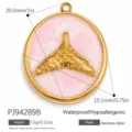 Pink enamel mermaid tail pendant in gold stainless steel for DIY jewelry designs - Round Gold Fish Tail (PJ94289B) / Pink