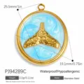 Gold stainless steel fish tail pendant with light blue enamel and 25.5mm size - Round Gold Fish Tail (PJ94289C) / Blue
