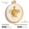 Stainless steel sea turtle charm with white enamel finish for DIY jewelry making accessories - Oval Turtle Style (PJ94290A) / White