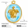 Marine sea turtle charm in stainless steel with blue enamel background and size - Oval Turtle Style (PJ94290C) / Blue