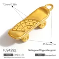Gold-plated stainless steel skateboard pendant charm for DIY jewelry making accessories - Skateboard Shape (PJ94292)