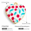 Heart-shaped stainless steel pendant with painted cherry pattern and gold-tone edges - Heart Cherry Pattern (PJ94294)