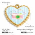Heart-shaped stainless steel jewelry pendant with a colorful camera and blue stripes - Heart Retro Camera Pattern (PJ94295)
