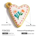 Stainless steel heart pendant with a delicate hand-painted floral oil drip pattern - Heart Floral Painting (PJ94305)