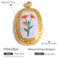 Stainless steel oval floral pendant accessory with golden finish for DIY jewelry - Oval Floral Enamel Style (PJ94306A) / Purple