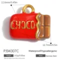 Stainless steel chocolate bar shaped pendant with red enamel and gold CHOCO text - CHOCO Text Chocolate Style (PJ94307C) / Red