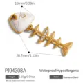 Gold stainless steel DIY fishbone pendant charm with white enamel and rhinestones - Fish Bone Style With Rhinestones (PJ94308A) / White