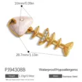 Gold-plated stainless steel fishbone pendant with pink enamel and sparkling crystal details - Fish Bone Style With Rhinestones (PJ94308B) / Pink