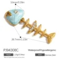 Stainless steel fish bone pendant with blue enamel and crystal rhinestones for jewelry making - Fish Bone Style With Rhinestones (PJ94308C) / Blue