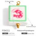 Stainless steel square shrimp charm pendant with gold beads for DIY jewelry making - Square Marine Shrimp Painting Style (PJ94311)