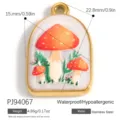 Edelstahl Pilz Anhänger mit bunter Emaille für DIY Schmuckzubehör und Bastelprojekte - Bogenförmiger Roter Pilzanhänger (PJ94067) / 22.8mm x 15mm (4.86g) / Gold