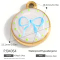 Edelstahl-Rundanhänger mit blauem Schleifendesign und feiner weißer Tropföl-Oberfläche - Blauer Schleifenanhänger (PJ94064) / 18.3mm x 15.1mm (4.09g) / Gold