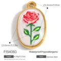 Ovaler Anhänger aus Edelstahl mit Rosenmuster, wasserfest und hypoallergen - Rosenanhänger (PJ94060) / 23.2mm x 13.6mm (4.24g) / Gold