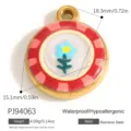 Blumenanhänger aus Edelstahl für DIY-Schmuckherstellung mit Maßen und Gewicht - Blaue Fünf-Blatt-Blumenanhänger (PJ94063) / 18.3mm x 15.1mm (4.09g) / Gold