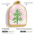 Blumig lackierter Bogenschutz-Anhänger aus Edelstahl für DIY-Schmuck, 22,8 mm - Bogenförmiger Rosa Blumenanhänger (PJ94066) / 15mm x 22.8mm (4.86g) / Gold