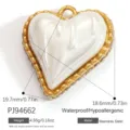Stainless steel heart pendant with white enamel dripping effect and rhinestone crystals - Enamel Round Edge Rhinestone Heart (PJ94662) / 19.7x18.6mm / Gold White