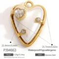 Gold heart pendant with white enamel and crystals, stainless steel jewelry accessory - Triple Rhinestone Enamel Heart (PJ94663) / 21.4x15.7mm / Gold White