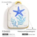 Arch-shaped stainless steel pendant with blue starfish and coral design for DIY jewelry - Enamel Starfish Coral Arch (PJ94665) / 21.1x15.6mm / Gold White