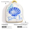 Blue scallop shell stainless steel pendant with dimensions and weight info - Enamel Scallop Arch (PJ94666) / 21.1x15.6mm / Gold White
