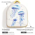 Arched stainless steel pendant featuring blue jellyfish enamel design with dimensions - Enamel Jellyfish Arch (PJ94668) / 21.1x15.6mm / Gold White