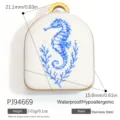 Stainless steel seahorse enamel pendant charm for DIY jewelry making gold finish - Enamel Seahorse Rectangle Style (PJ94669)