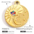 Gold stainless steel sun and moon pendant with colorful rhinestones for DIY jewelry - Sun and Moon Five-Color Rhinestone Style (PJ94671)